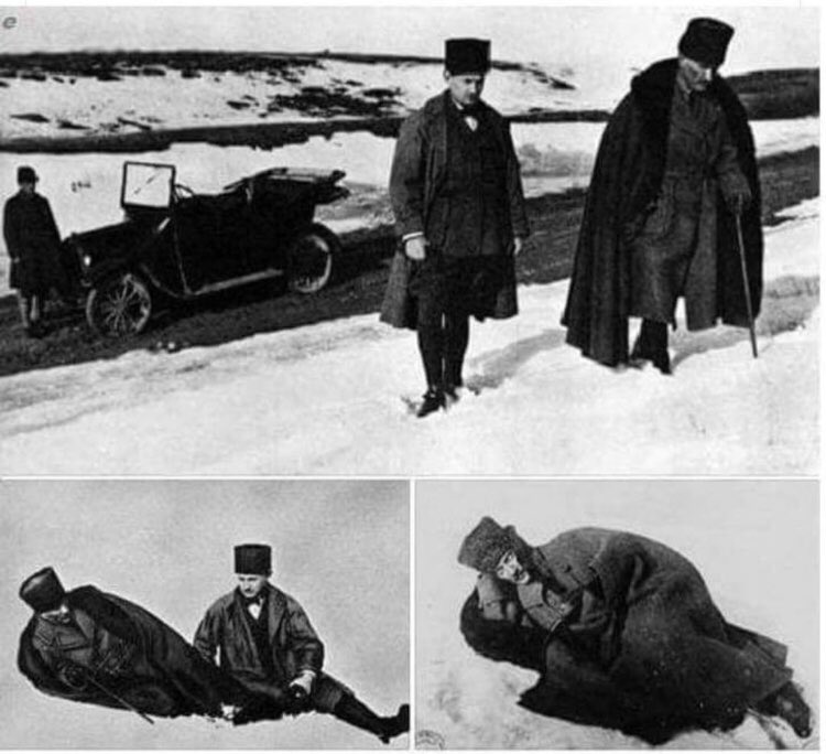 Bilerek yada bilmeyerek yapılan bir yanlışı daha düzelteyim. 

Bu fotoğraf Kurtuluş savaşına ait değildir,Ankara’da Dikmende çekilmiştir.Fotoğraftaki ikinci kişi de İsmet İnönü değil,yaveri Muzaffer Kılıçtır.

Neden böyle bir poza ihtiyaç duyulduğu hakkında ise bilgim yok.