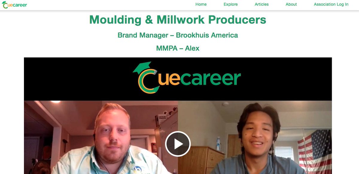 Student intern for  @Cue_Career  discusses cuecareer.com/association-vi…  finding your #CareerPath with a member of @WMmoulding - they discuss #Moulding and #Millwork and a #BrandAmbassador job #lastmiletraining  -#skillsgap #Skilledworkforce #econdev #wkdev