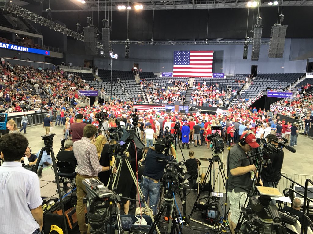 News & Tribune Photo (@nt_photo) on Twitter photo A growing crowd prepares for <a href="/POTUS/">President Donald J. Trump</a> rally at the Ford Center in Evansville. A growing crowd prepares for <a href="/POTUS/">President Donald J. Trump</a> rally at the Ford Center in Evansville.