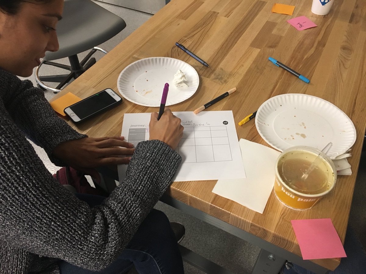 PurdueUXD's tweet photo. PXD Callout: Pizza, Crazy Journey Mapping, and meeting new friends! #PXD #PurdueUX #UXDesign https://t.co/ewwz0Tm0dG