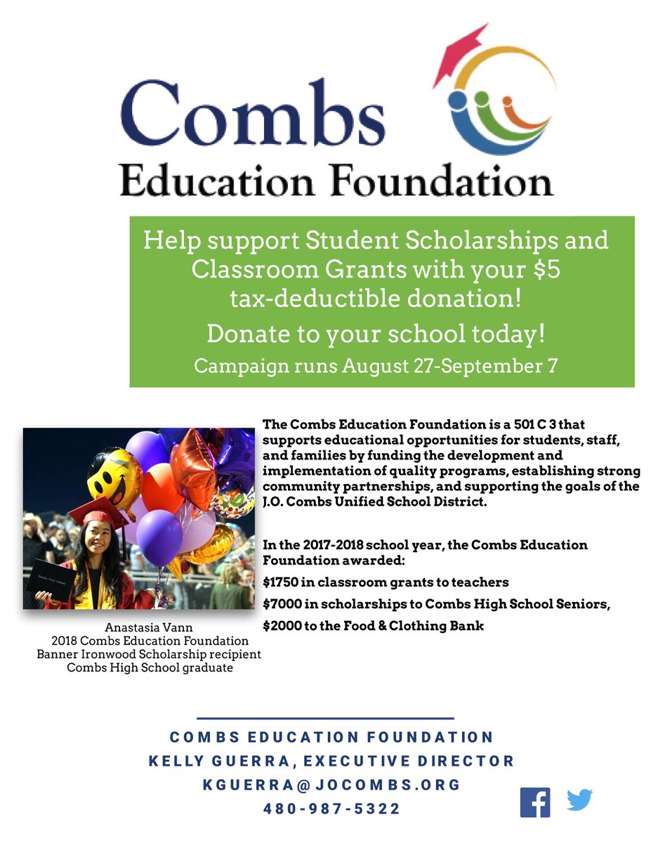 Support our students by making a charitable tax contribution to the Combs Education Foundation!  Giving is easy online at jocombs.org and click the Combs Education Foundation button #CombsLeads #CombsEducationFoundation