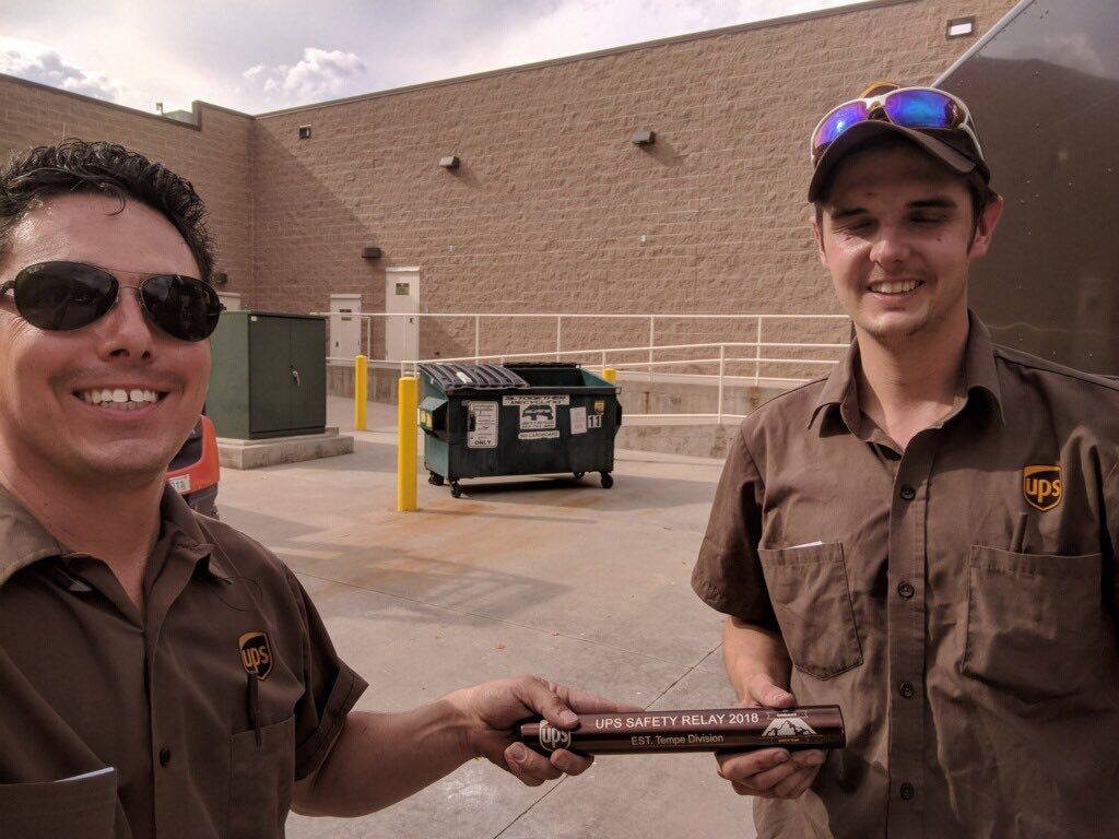 Passing the #upssafetybaton to keep #UPSSafetyRelay going through Mike, the newest driver. <a href="/rohan_lindsay/">Rohan Lindsay</a> <a href="/KeithHJones/">Keith Jones</a> @DesertMTUPSers <a href="/JGauthierCol/">Jason Gauthier</a>