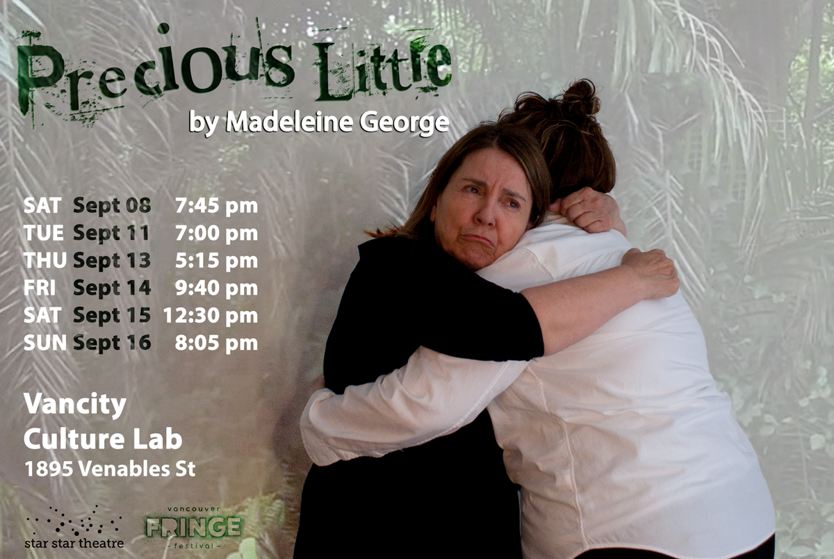 starstartheatre's tweet photo. The @VancouverFringe starts in ONE week! Getcher tickets in advance for Precious Little at https://t.co/wRZ9lfdouL! #VanFringe2018 #DramaticWorks https://t.co/0GCkL3erwa