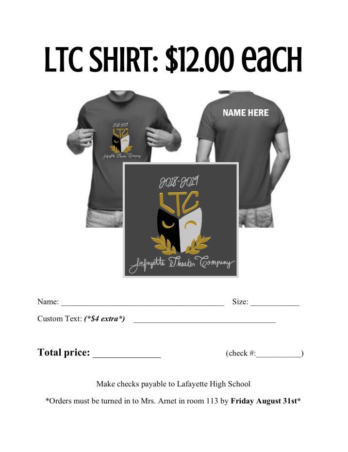 T-Shirt forms are due tomorrow to Mrs. Arnet! Don’t forget to turn yours in!