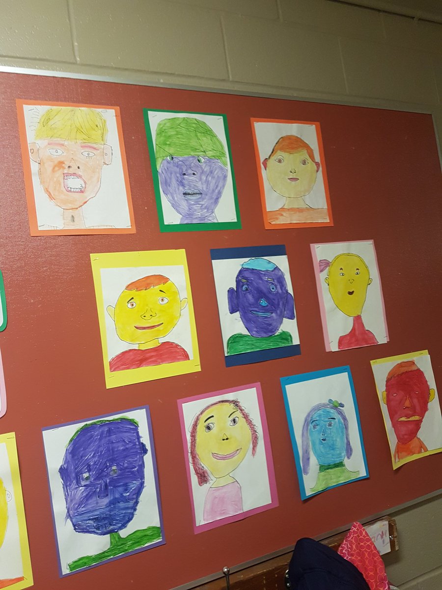 JesseHillas's tweet photo. Warm and cool colour self portraits never looked so good. Impossible not to smile as one walks by 😀 #ValleyViewSchool #yycbe https://t.co/U8tFejfRoi