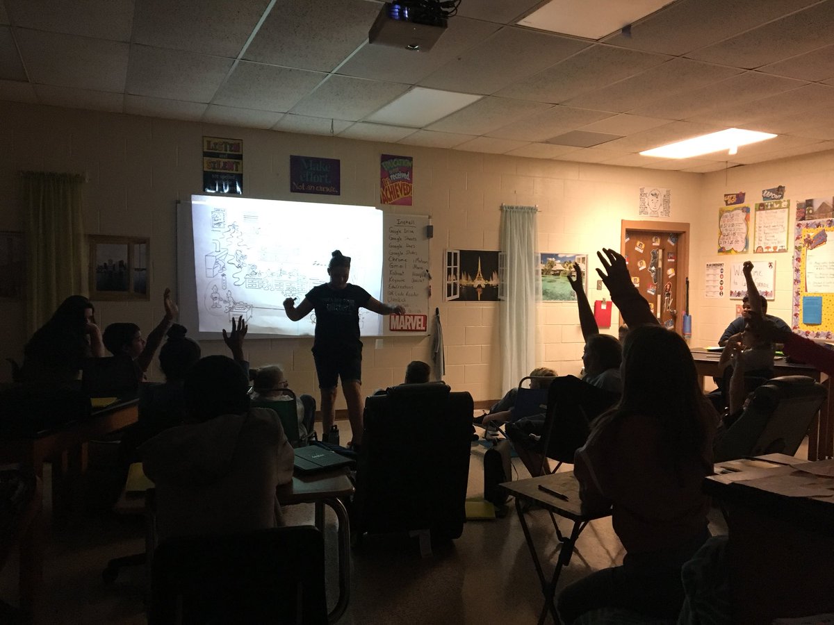 crewswl's tweet photo. Such enthusiasm for participating! All hands up and wanting more than one turn...for what? To draw a circle around safety violations in a cartoon picture of a lab on the board. 😂 Low tech, zero prep but big payoff 💙 #LindaleISD @LindaleISDNews https://t.co/JDDhKuMUVE