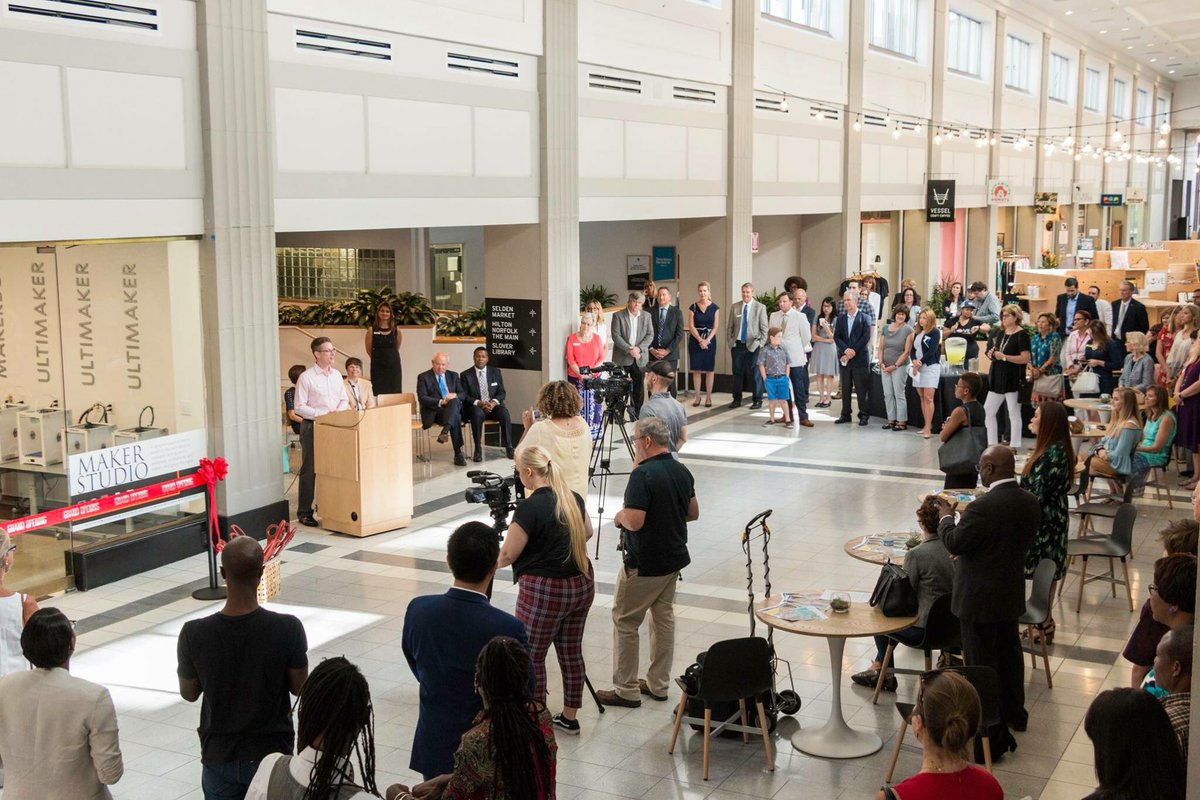 NorfolkVA's tweet photo. If you can imagine it, you can create it in #NorfolkVA! @SloverLibrary's new Maker Studio inside @SeldenMarket puts hi-tech in your hands! From 3D printers, scanners, laser cutters to sewing machines & 3D modeling software, the space supports #innovation & collaboration. https://t.co/CWo9xXw7TO