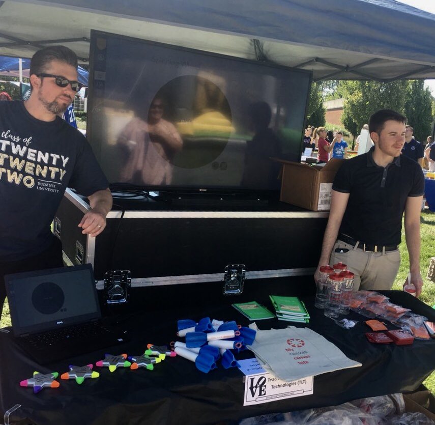 Even on a hot day, TLT staff are cool—promoting <a href="/CanvasLMS/">Canvas LMS</a> and itsnews.widener.edu to students at the Involvement Fair <a href="/WidenerUniv/">Widener University</a>.