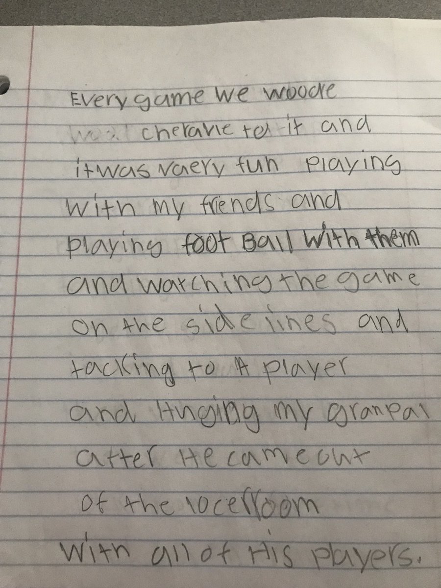 lora_wedd's tweet photo. Love this Timehop! First time in a lot years we won’t be at the Chesty Lion game tonight but finding this piece of writing in Hudson’s journal from last year made my heart happy. So many wonderful memories our kiddos made. #huggingmygrandpa❤️🦁🖤 #letsgolions #3rdgradewriting https://t.co/1qcuq7EG8R