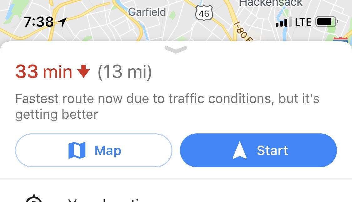 hstabss's tweet image. I love that google now gives words of encouragement when stuck in traffic... #itsgettingbetter