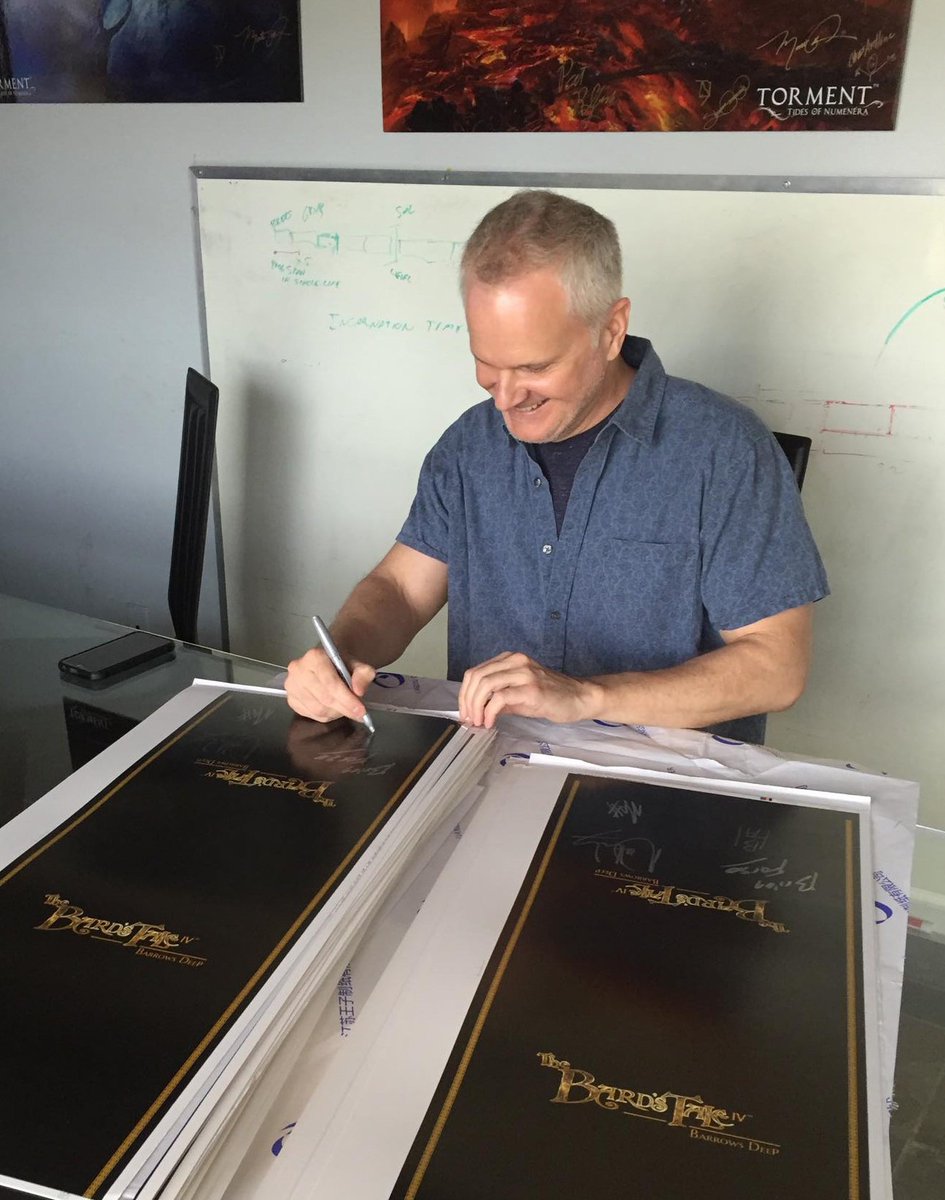 ErieNature's tweet image. This was a fun part of the day - signing Collector&apos;s Edition Boxes for Bard&apos;s Tale IV - Barrows Deep! #BardsTale4 @InxileEnt 4 days to #contentlock #BarrowsDeep