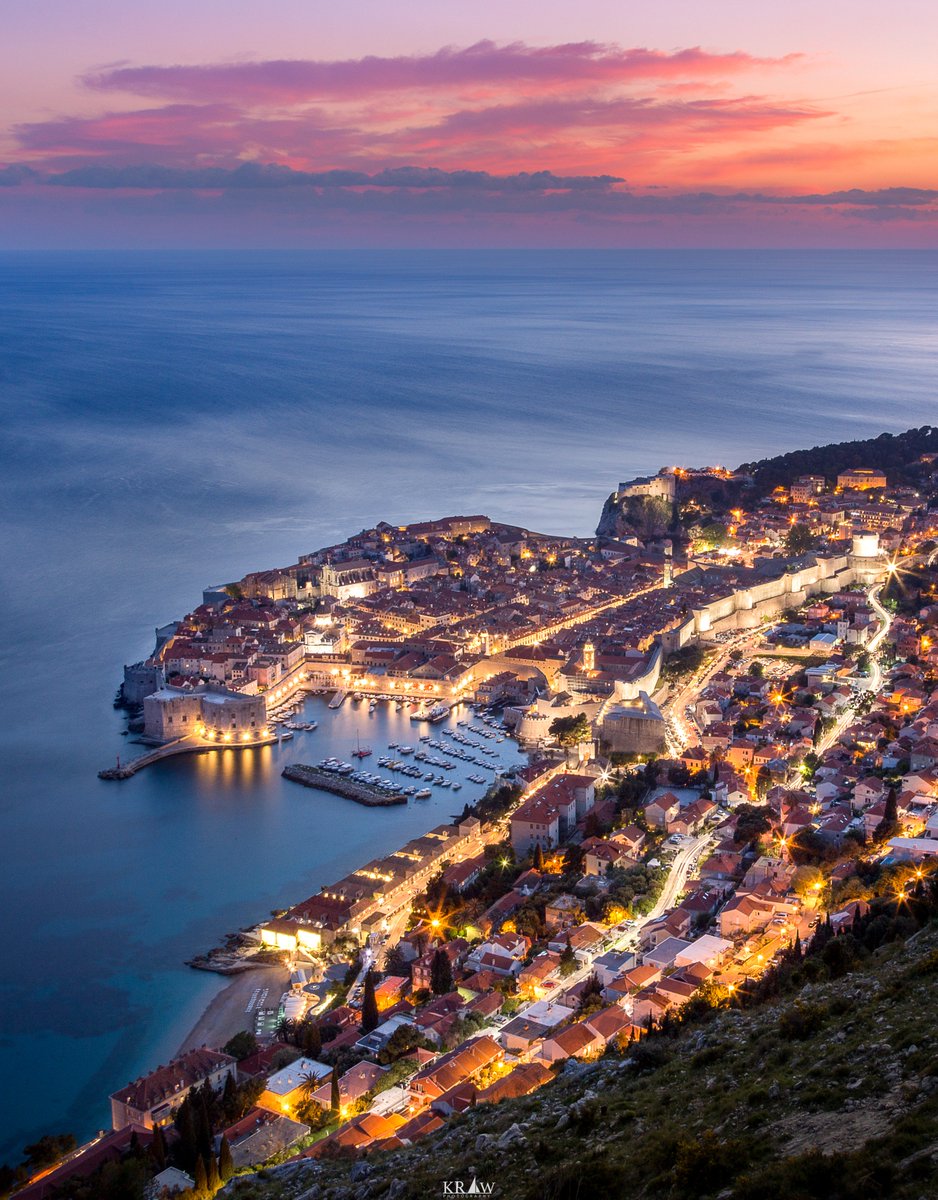 A vivid sunset over the Old Town of Dubrovnik! 🇭🇷