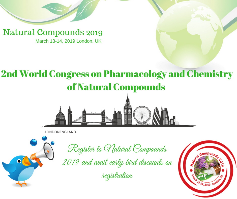natcompound2018's tweet photo. Register today for 2nd World Congress on Pharmacology and Chemistry of Natural Compounds (Natural Compounds 2019) and get discount on early bird registration. https://t.co/wuaGlnQ69f https://t.co/lsrcGsRQWl https://t.co/AcMq3LizcR