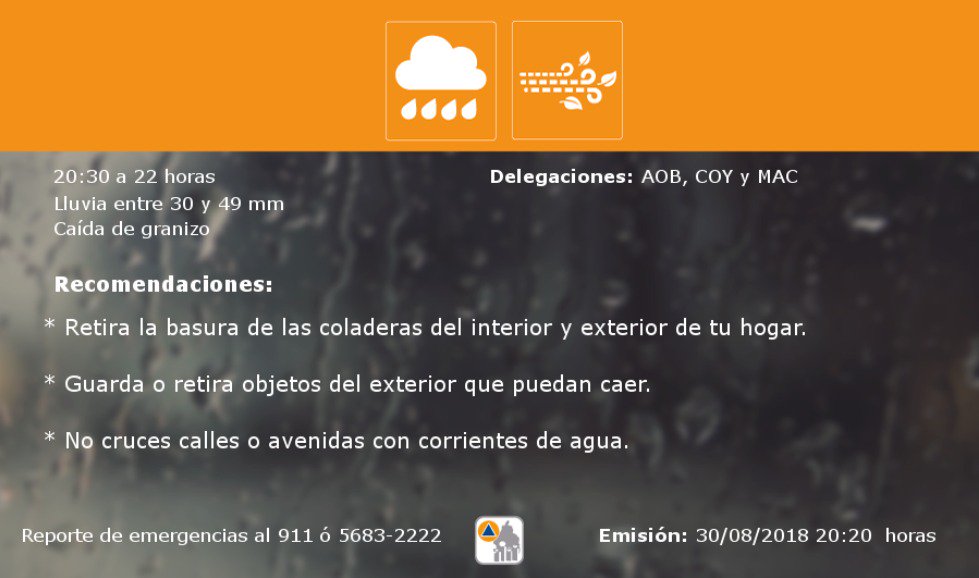 SGIRPC_CDMX's tweet photo. Se actualiza #AlertaNaranja por persistencia zona de tormenta en las delegaciones Alvaro Obregón y Magdalena Contreras, se mantiene en Coyoacán. https://t.co/2Lf8Cmurkk