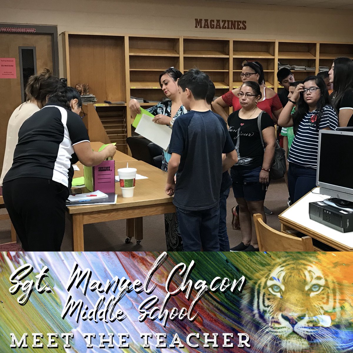 CMS_MISD's tweet photo. Sgt. Manuel Chacon MS excited to kick of a new school year! Great evening meeting our Chacon Tiger Parents! #1stWeekBack2School #ChaconReady #ChaconPride #MercedesISD #NewSchoolYear #TheTigerWay #GoTigers @MercedesSchools https://t.co/Q0FpHzvfl6