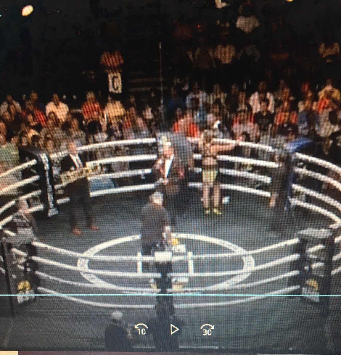 Watching <a href="/bareknucklefc/">Bare Knuckle FC</a> The announcer is a firecracker! He's super pumped and keeps calling the ring the Squared Circle... interesting.