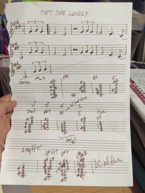 adellemeagher's tweet image. This is a mess b/c I haven't cleaned it up for students yet but this is what the high school kids will use for our Stevie Wonder tune this year. But they will build the chord stacks themselves on blank staff. 1st year students will just write root notes, not all tones #stringchat