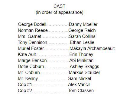 Congratulations to all who made the fall play! Stop by Mrs. Arnet’s room to pick up a script tomorrow. Thank you everyone for auditioning!!