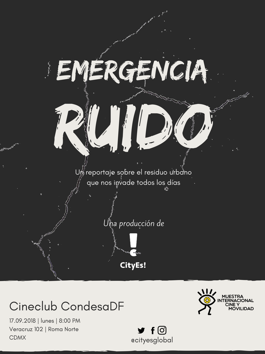 cityesglobal's tweet photo. ¿Cuándo fue la última vez que el ruido interrumpió tu tranquilidad? 
🎥 17 de sep presentaremos nuestro reportaje "Emergencia: Ruido", como parte de la Muestra de @cineymovilidad. 
#NoMasRuido 🔇 https://t.co/JZvbydFqan