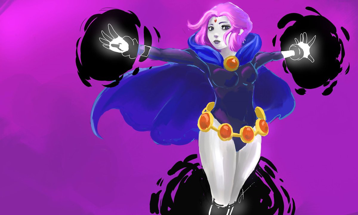 SushiPandaCo's tweet photo. Hi sorry for the absence. Everybody got a lil busy but we plan on showing y'all more magical arts. Like this. Except we can't use it to fight villainy.  
By @gabbarieru 
#TeenTitans #Raven #Painting #fanart https://t.co/ZFkkWtY1Ax