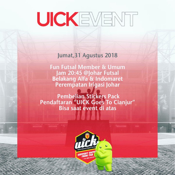 UICK Fun Futsal
» Jumat 31 Agustus 2018 - Jam 20:45
» Johar Futsal Lapang Vynil goo.gl/maps/b32Hs5fXu…
» HTM: Pelajar 10rb • Umum 15rb