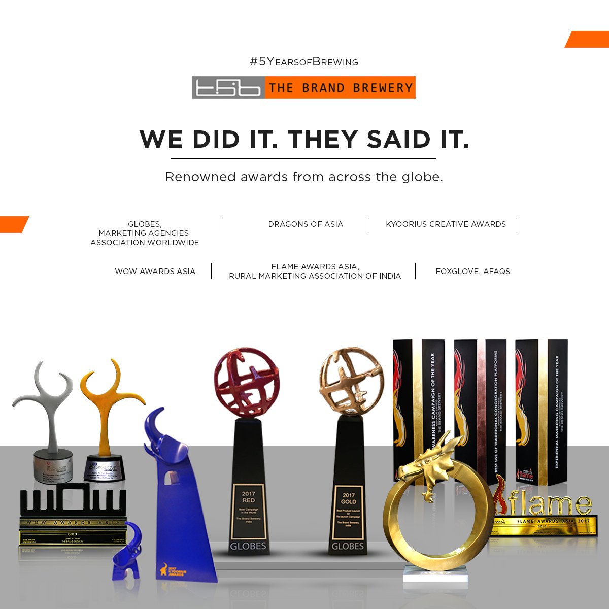 TBBIndia's tweet photo. We have got some of the best accolades and awards across the world for our campaigns and work done.

And even when these beauties are with us, we are constantly striving to do bigger and better than ever before. And guess what? We are just getting started.

#5YearsofBrewing https://t.co/hCvHKgOaQo