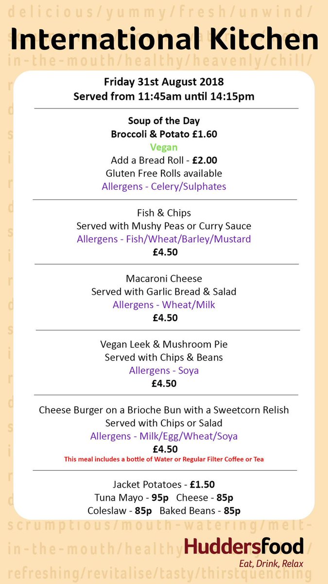 Huddersfood On Twitter Today S International Kitchen Menu Based