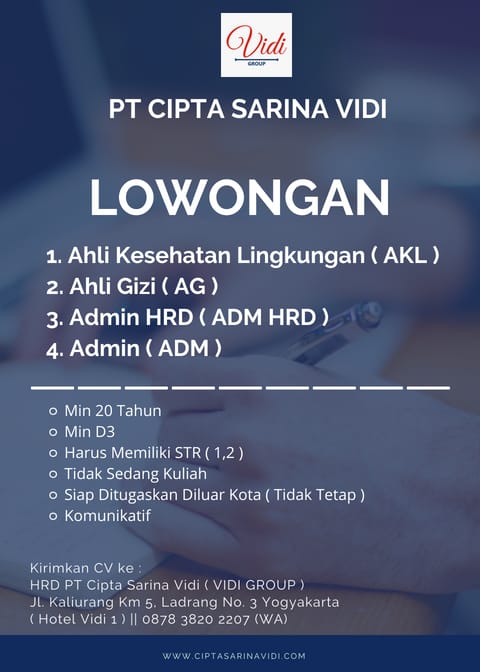 AHLI GIZI | Co/Ce min 20thn | min D3 | STR | tdk studi | recruitment@ciptasarinavidi.com | WA: 087838202207 #jogja #lowker