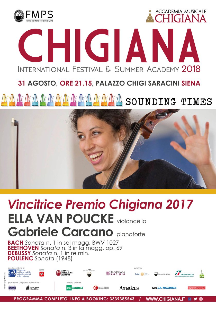 Chigiana's tweet photo. La lunga estate chigiana si conclude così come è iniziata, con il #PremioChigiana. Stasera l'ultimo appuntamento del #ChigianaFest vedrà il ritorno a Siena della vincitrice 2017, la violoncellista @ellavanpoucke accompagnata da #GabrieleCarcano. https://t.co/wwZVOO91ok https://t.co/GzRGOqmql2