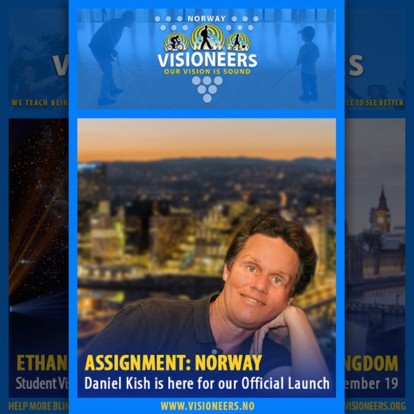 VisioneersNo's tweet photo. Velkommen til @VisioneersNo  | Welcome to Visioneers Norway
We're very proud to represent the philosophies &amp; teaching principles (Visioneering) for blind people pioneered by Daniel Kish via https://t.co/u6EnVArCcs  , a division of World Access for the Blind. More soon! https://t.co/B3mYHc7KiA
