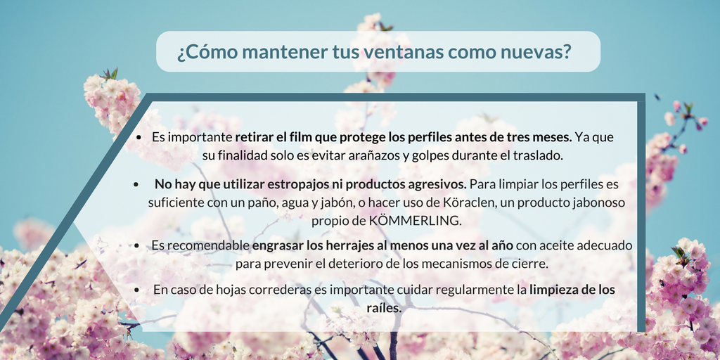 KOMMERLING_ESP's tweet photo. Las ventanas con sistemas #KÖMMERLING tienen una vida media de 50 años y no necesitan ningún mantenimiento en especial. Aun así, puedes seguir estos consejos para conservarlas como nuevas ;) #PVCKömmerling https://t.co/AAf3OdpEEx
