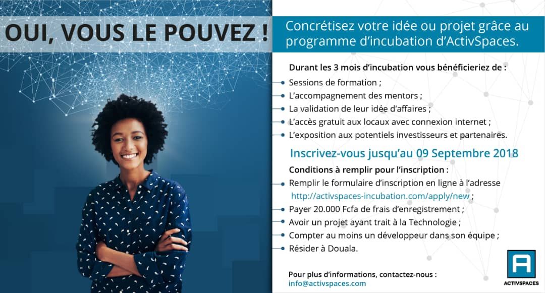 ActivSpaces's tweet photo. Vous avez jusqu'au 09 septembre pour vous inscrire et avoir la possibilité de concrétiser votre idée ou projet grâce au programme d’incubation d’@ActivSpaces
Lien: https://t.co/g278TtDtzj
#Startups #Entrepreneurs #TransformYourIdea #Incubation https://t.co/okDVWQONxJ