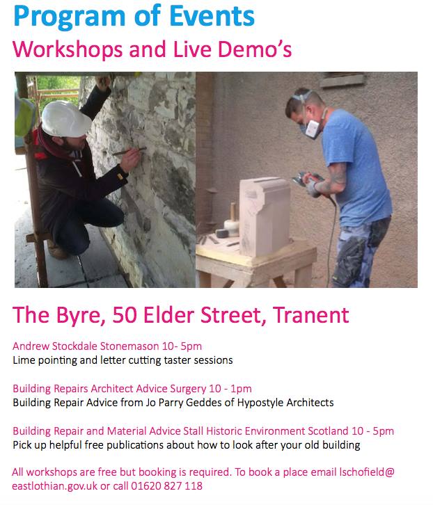 East Lothian Traditional Skills Festival Tranent Town Hall Sat 8th Sept. Drop in workshops and demos. Lime pointing to classic car maintenance... bit.ly/2oqU5qt <a href="/elcourier/">East Lothian Courier</a> <a href="/ELCouncil/">East Lothian Council - news and information</a> <a href="/HESEngineShed/">The Engine Shed</a> <a href="/RadioSaltire/">Radio Saltire</a> <a href="/welovehistory/">Historic Scotland</a> <a href="/1722waggonway/">Waggonway Project</a> <a href="/cockenziehouse/">Cockenzie House & Gardens</a> @M3D4EL