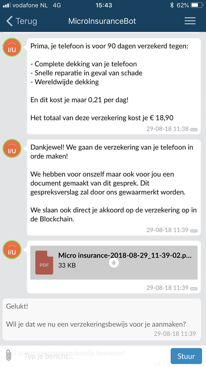 Deze week veel demo’s. De kracht van uw klantproces, 100% secure uitgevoerd door uw klant zelf, met de hulp van een chatbot. Perfect aangesloten op uw systemen en onderliggende proces. Dat biedt de combinatie van Safebay en onze Chatbots. #chatflows #blockchain #safebay #cargobay