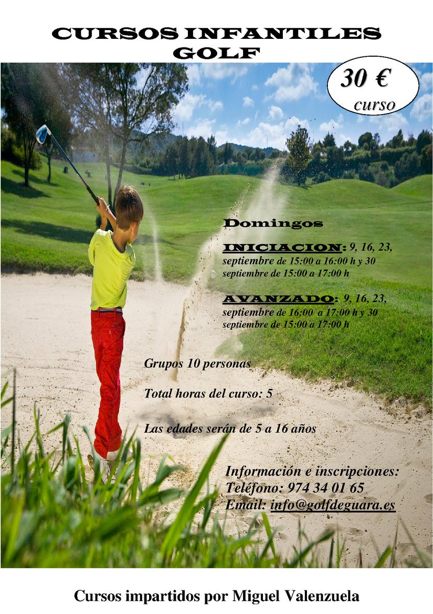 golfguara's tweet photo. ¿Pensando en alguna actividad para tus hijos durante septiembre? ¿Te gustaría apuntarles a alguna actividad deportiva en la que puedan aprender a concentrarse y hacer deporte mientras se divierten? #Huesca #Nueno #Golf https://t.co/c1iKV9EZHQ