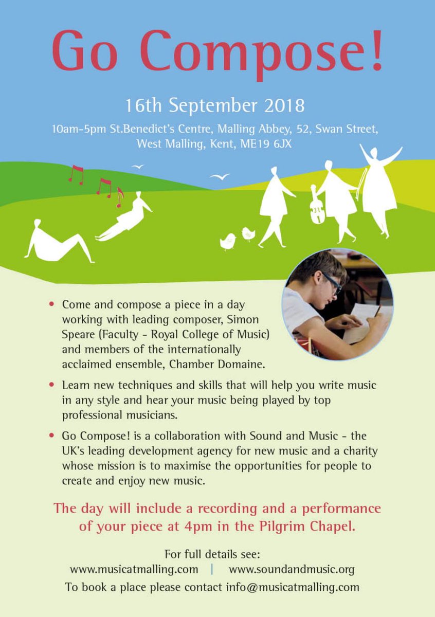 musicatmalling's tweet image. Three brilliant opportunities for young musicians this September and they are FREE! www.musicatmalling @soundandmusic @KentMusic @art31
@TheGulbenkian @medway_music @UniKent_Music @unikentMFA
@TenebraeChoir @TonUKEvents @TonbridgeMusic @cdomaine @simonspeare #gocompose #creative