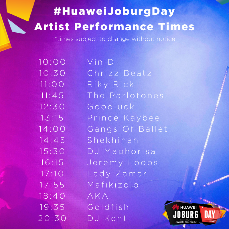 Are you ready for it?😀 #HuaweiJoburgDay <a href="/rikyrickworld/">MR MAKHADO</a> <a href="/parlotones/">The Parlotones</a> <a href="/Goodlucklive/">GoodLuck</a> <a href="/PrinceKaybee_SA/">Hillary Silva</a> <a href="/GangsOfBallet/">Gangs of Ballet</a> <a href="/shekhinahd/">SHEKHINAH</a> <a href="/DjMaphorisa/">MadMoney</a> <a href="/JeremyLoops/">Jeremy Loops</a> <a href="/Lady_Zamar/">Lady Zamar</a> <a href="/MafikizoloSA/">MAFIKIZOLO_AFRICA</a> <a href="/akaworldwide/">AKA</a> <a href="/GoldFishLive/">GoldFish</a> <a href="/DJKENTSA/">DJ KENT</a> <a href="/VinDeysel/">#Bounce</a> <a href="/Chrizz_Beatz/">@Chrizz_Beatz</a>?