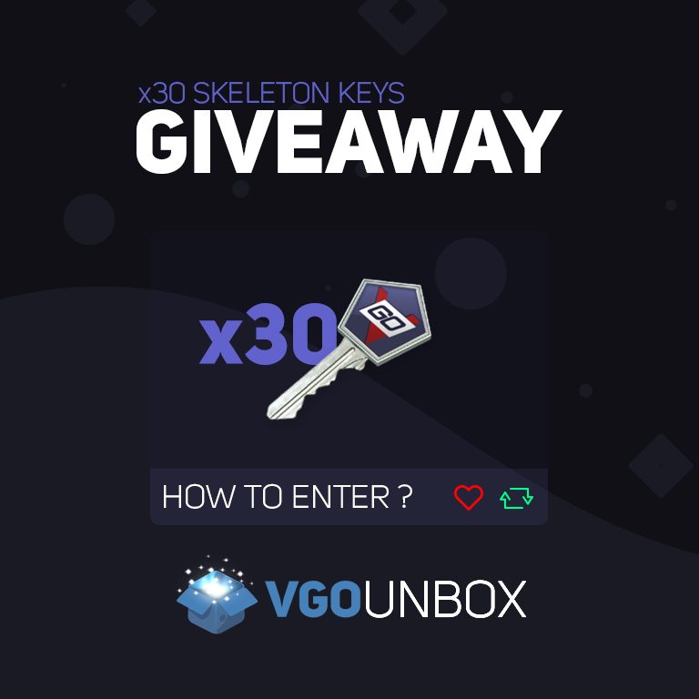 ItemUnbox's tweet photo. 30 Skeleton Key Giveaway!

- Follow @VGOUnboxCom &amp; @VGO_gg 
- Retweet
- Checkout Case Battles https://t.co/RgDmUVk0DY  

Winner will be drawn in 48h! https://t.co/He4if5pm9L