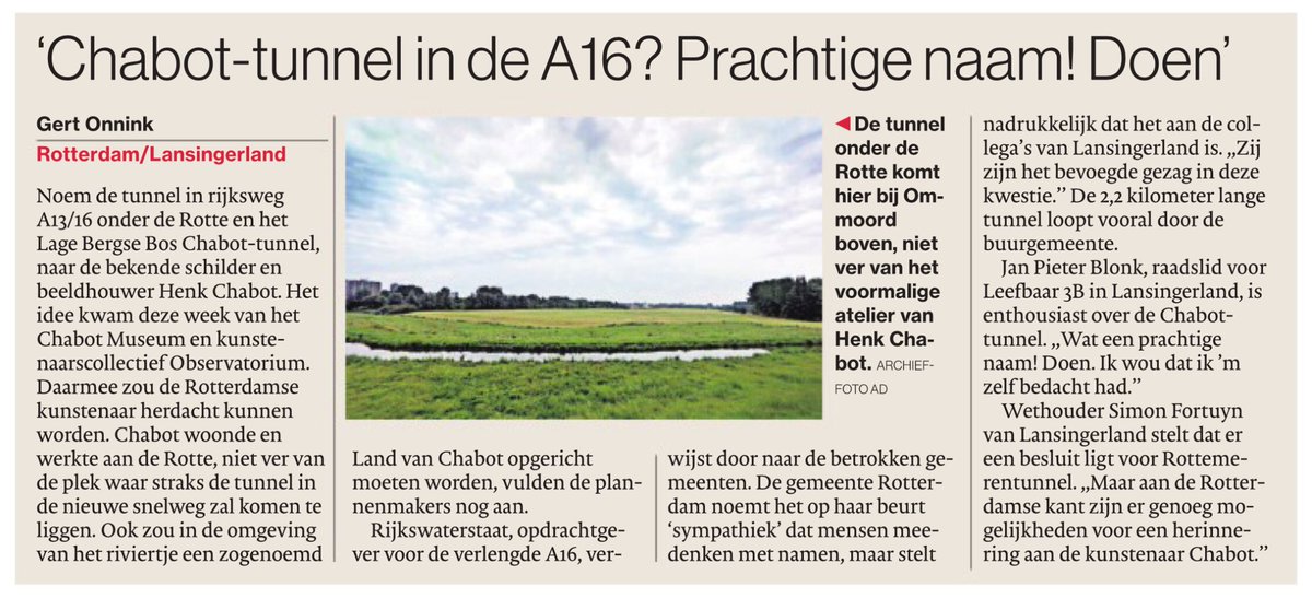 Leuk idee, ‘Chabot-tunnel’ 👍😀 Bron: AD #Rotterdam