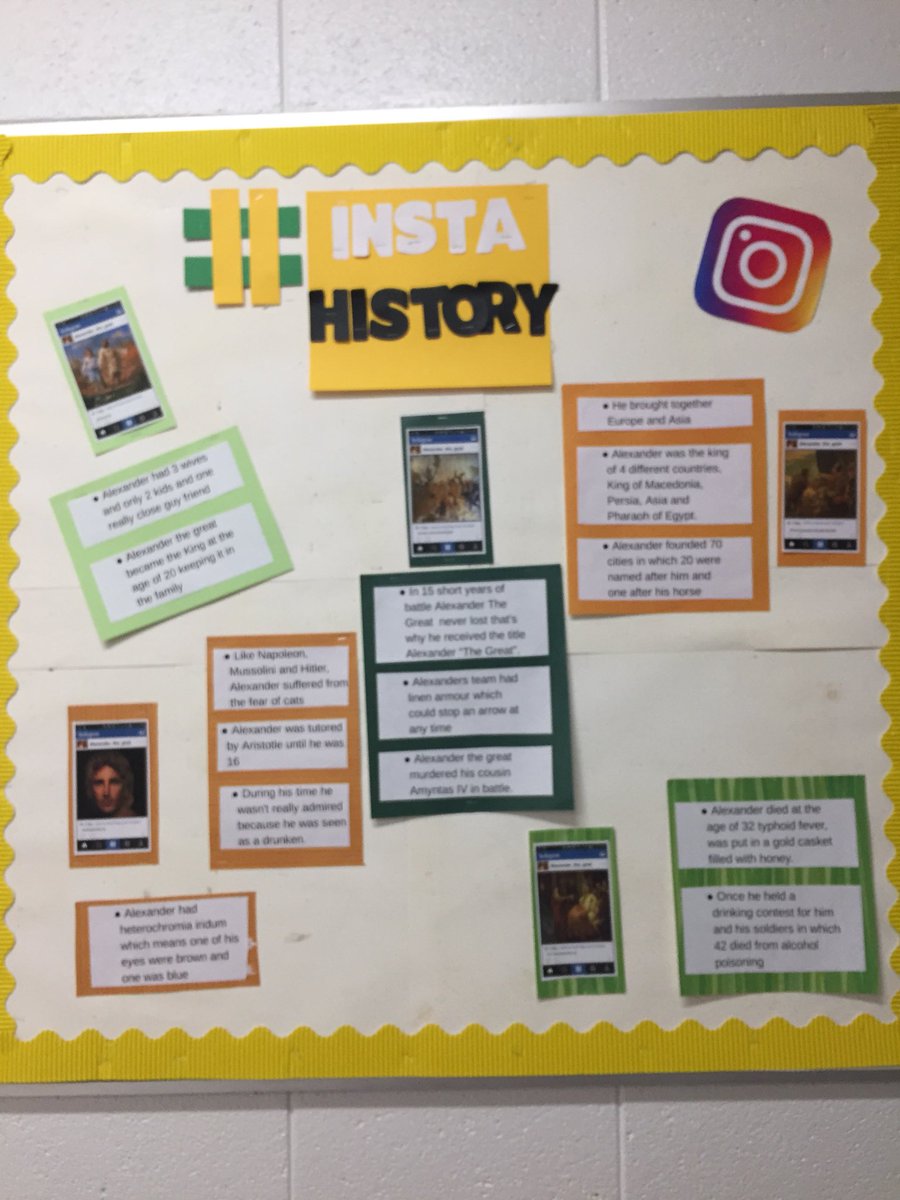 JoyKinley's tweet photo. Student created bulletin board on Alexander the Great.  #bulletinboards #creativity @starmounthigh @yadkincoschools https://t.co/yd5AfgcEXs