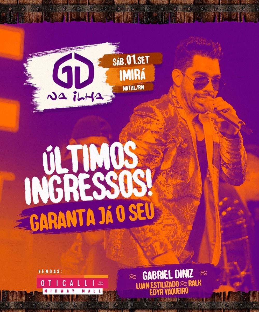 blyurnetwork's tweet photo. Ainda não garantiu o seu ingresso pro #GDNaIlha? Tem lote novinho esperando por você! Dia 1º de setembro no hotel Imirá tem @Gabrieldiniz, @luanestilizado, Edyr Vaqueiro e Ralk! Vendas Oticalli (Midway) ou https://t.co/jyyjEFPMDn ou https://t.co/AvIEu1GclV https://t.co/nvEA31nTlD