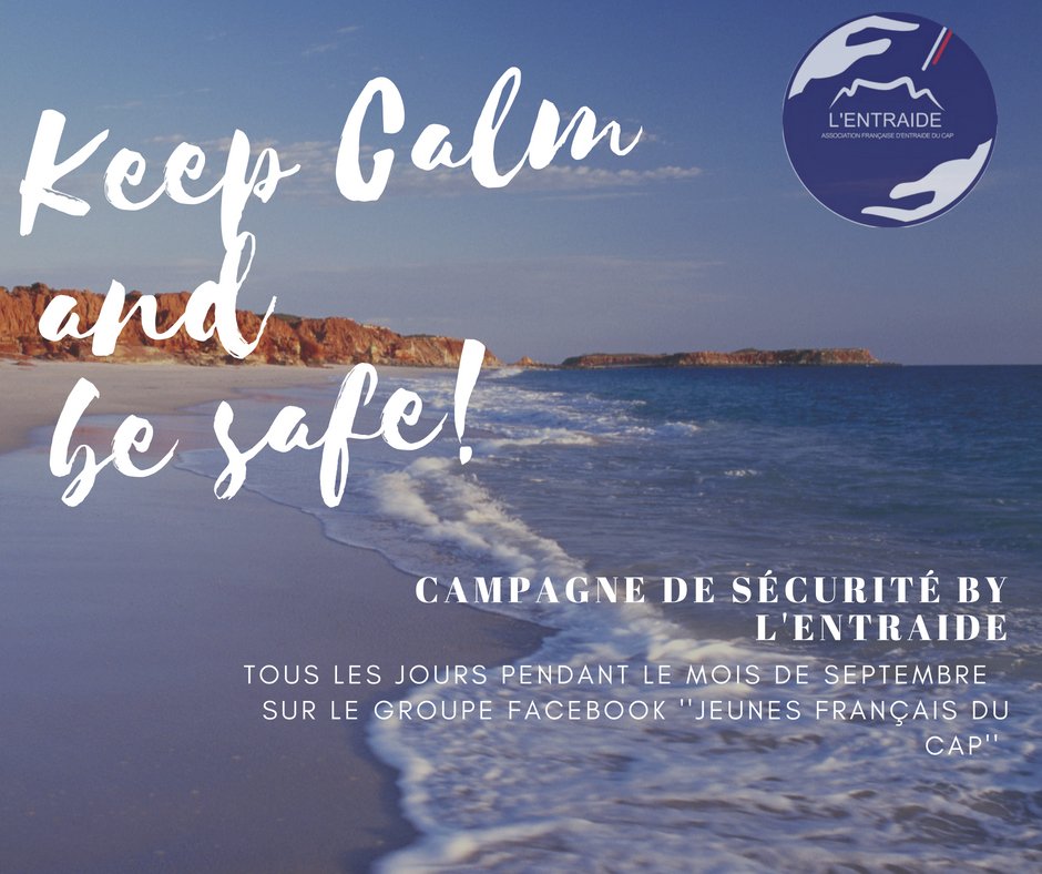 A l'Entraide, le mois de Septembre est synonyme de SECURITE ! 

A partir de Lundi nous lançons la Campagne de Sécurité destinée aux Jeunes Français sur le groupe facebook ''Jeunes français du Cap '' .

Sondages / Tips / livret sécurité seront au rendez-vous ce mois-ci !
