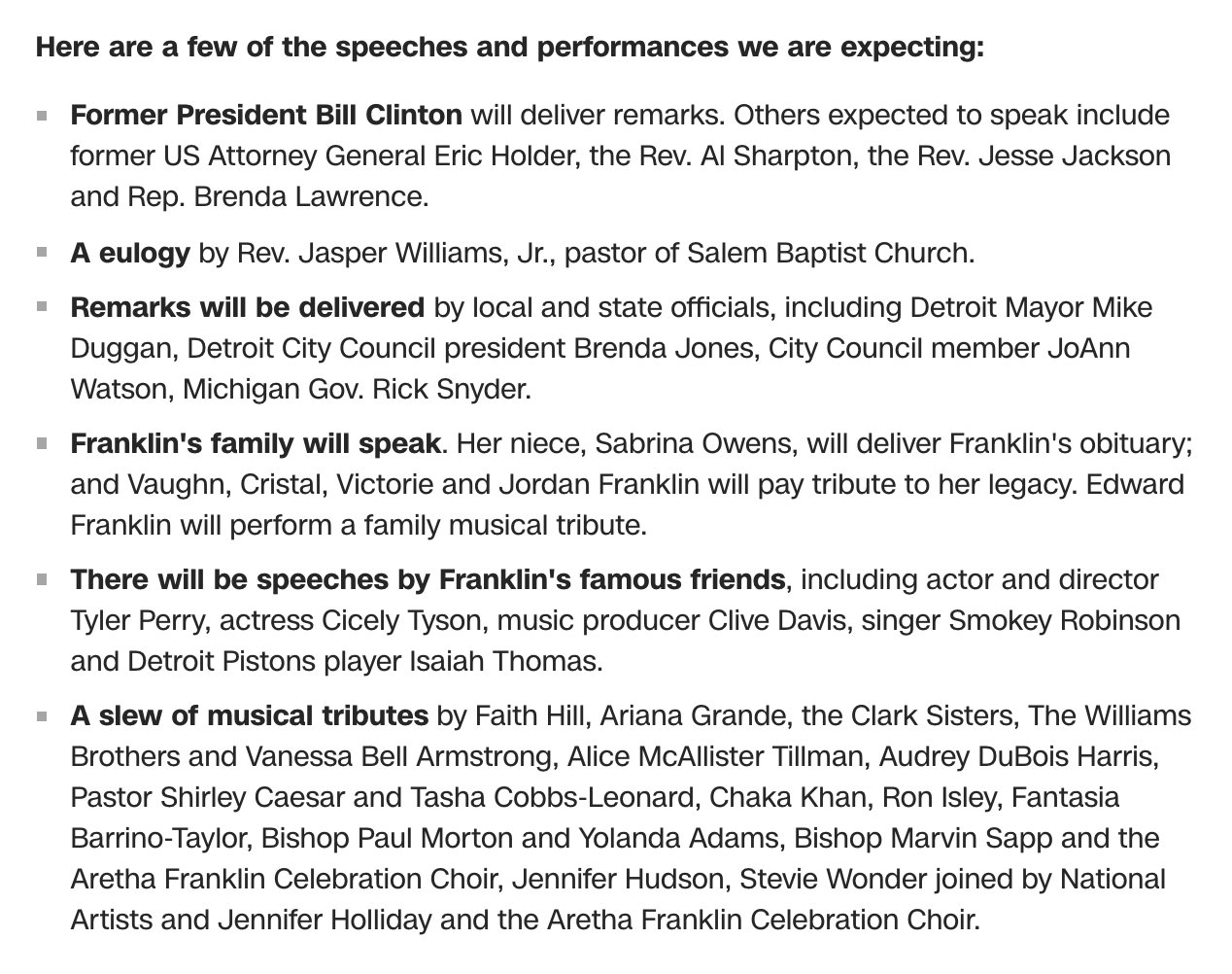 CNN Breaking News on Twitter: "Here's a look at the program for Aretha ...