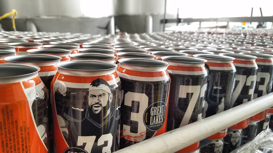 An Iron Man on an aluminum can! 73 Kolsch, our limited edition Kolsch-Style Ale brewed in collaboration with Cleveland football hero <a href="/joethomas73/">Joe Thomas</a>, is being canned now!

Find it at GLBC and in #CLE beginning 9/4. Learn more about the special release here: greatlakesbrewing.com/node/2396