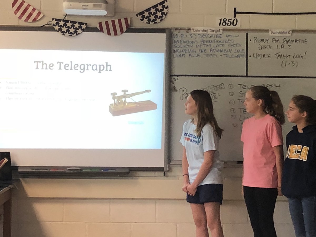 Inventions of the late-19th &amp; early-20th Centuries meet Shark Tank! Excellent innovation in Lisa McGovern’s eighth-grade social studies class today! #WSD101
#McBulldogs101