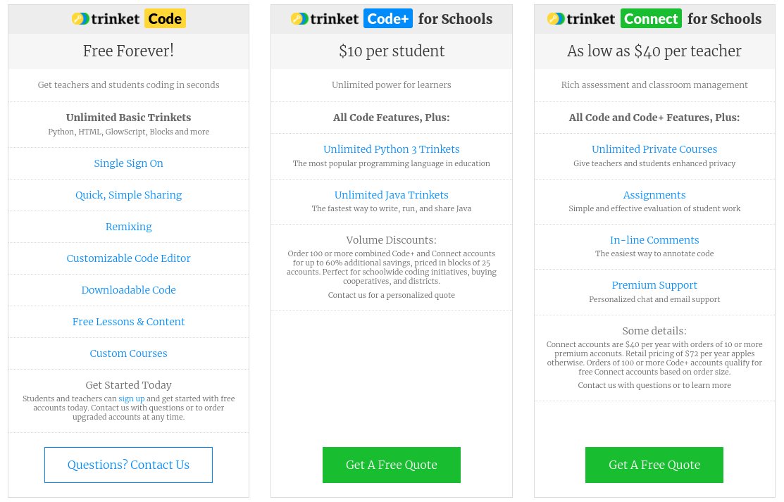 trinketapp's tweet photo. Our new Trinket Code+ plan is available for schools as well:
Simple pricing and better value for your learners
https://t.co/IxBlCnmHoL #TeachWithCode https://t.co/STiGLQB82h