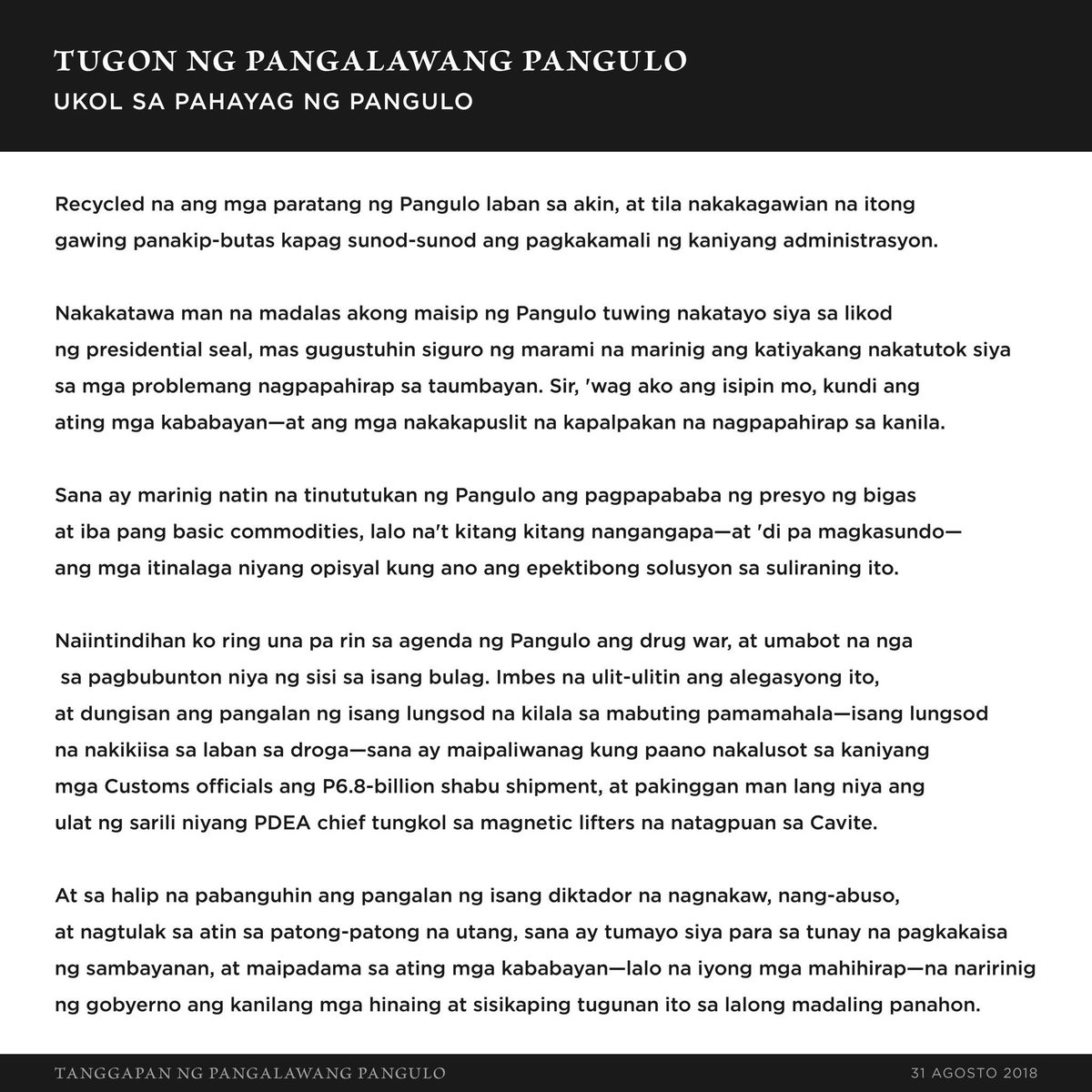 lenirobredo's tweet photo. Here’s my response to the President’s recycled rants against me😊 https://t.co/weegI8gzqA