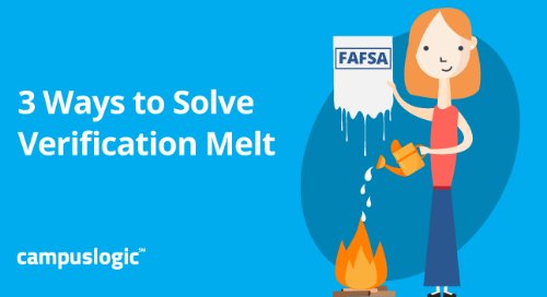 CampusLogic's tweet image. Better technology = speeding up #studentverification by pre-populating forms, auto identifying conflicting information, and nudging students to a positive outcome with text messages &amp;amp; interactive counseling. buff.ly/2MHPhHM #HigherEd #studentsuccess #verificationmelt