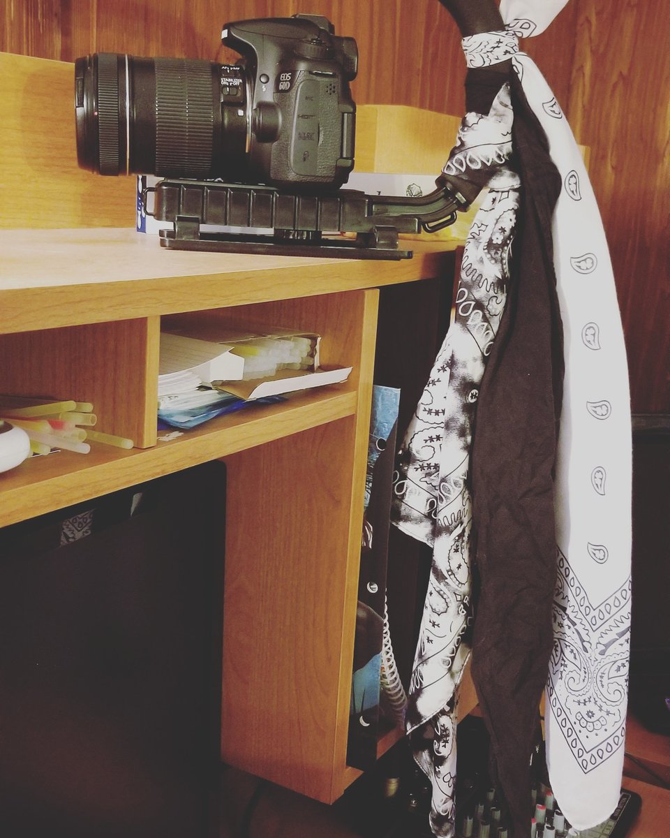 ThatRayKlein's tweet photo. I felt like the camera needed more charisma. I happen to have a few bandanas. #dreamchasing #ProductionBuddy #Production #Indielife #filmmaker #NoQuit #Badass #Movie #indiefilm https://t.co/V4eNwdZmOL