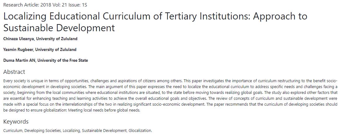 JournalofEntre1's tweet photo. Localizing #EducationalCurriculum of Tertiary #Institutions: Approach to #SustainableDevelopment
Read more: https://t.co/QnFd0KKUqE
#DevelopingSocieties #Glocalization #Curriculum
Submit your article for September issue to entrepreneuredu@abacademies.com https://t.co/fZu130Dab7